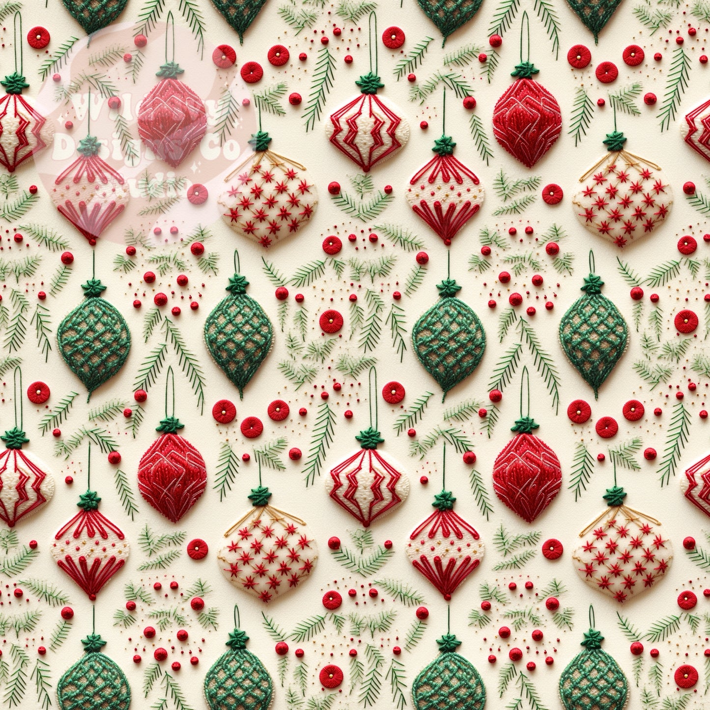 Embroidery Red & Green Ornaments