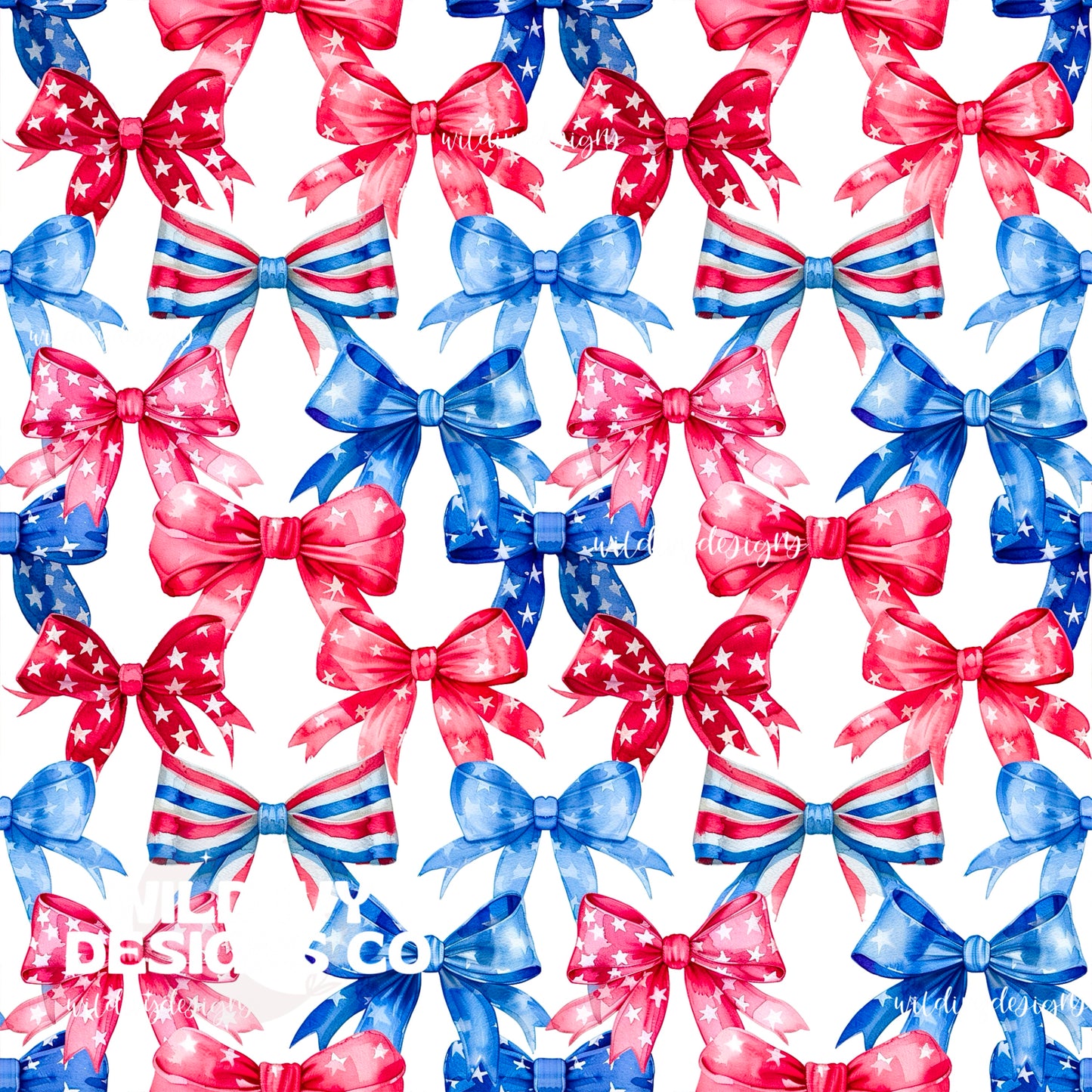 Watercolor Coquette Bows Stars And Stripes