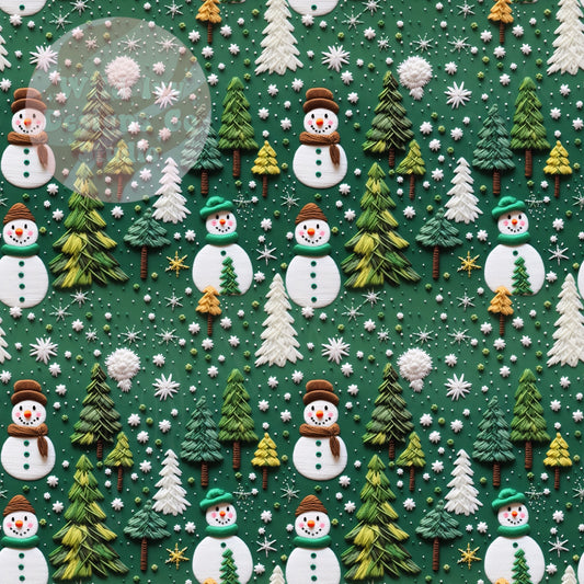 Embroidery Green Snowmen