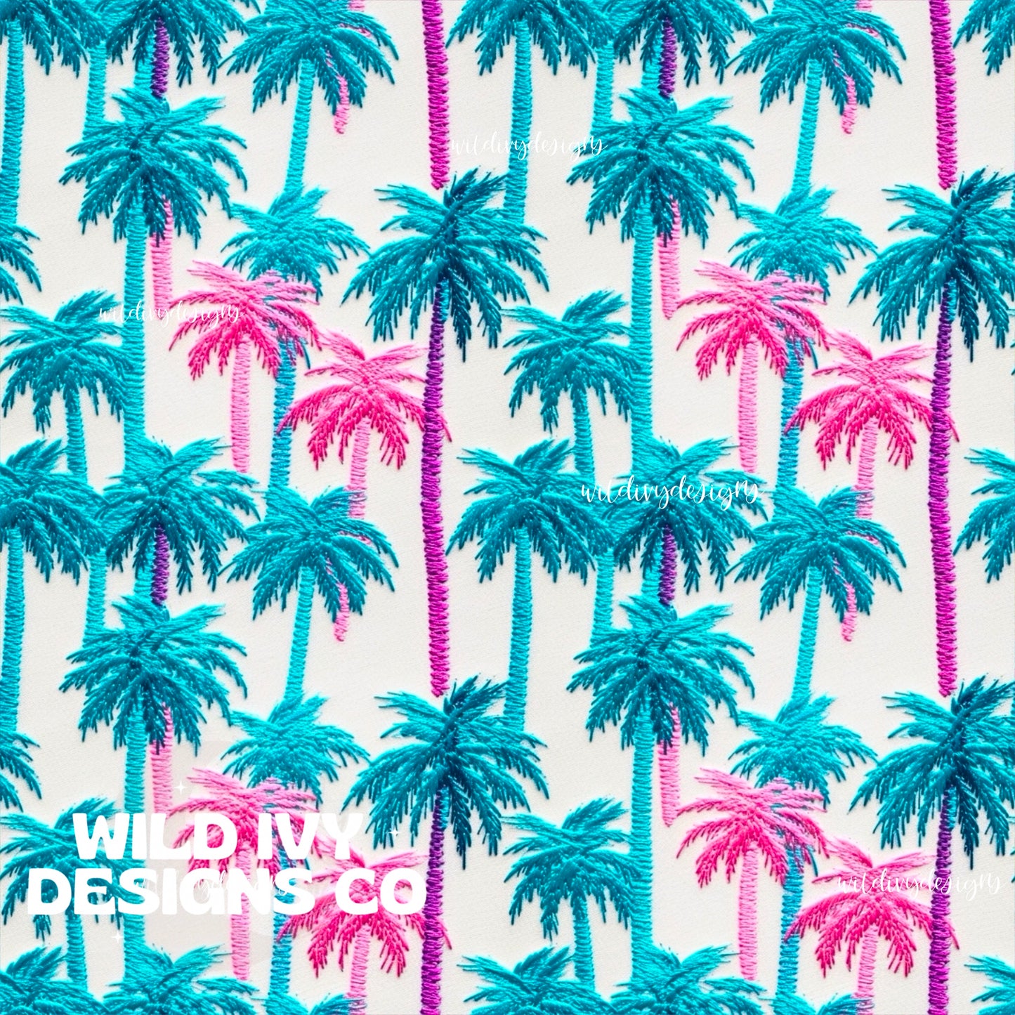 Embroidery Pink and Blue Palms