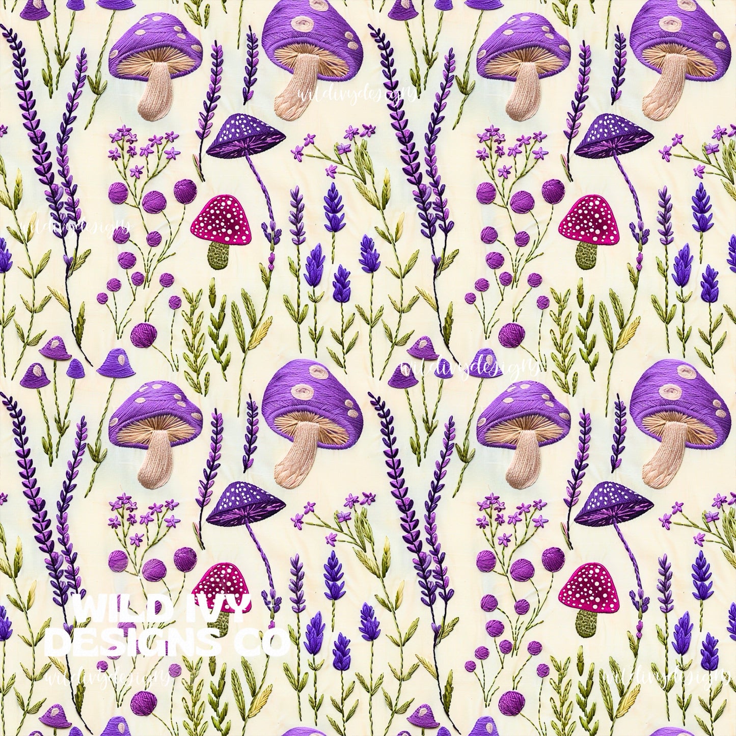 Embroidery Purple Mushrooms