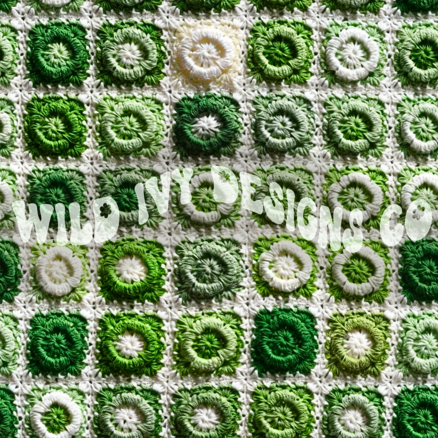 Granny Square Crochet Green Shades