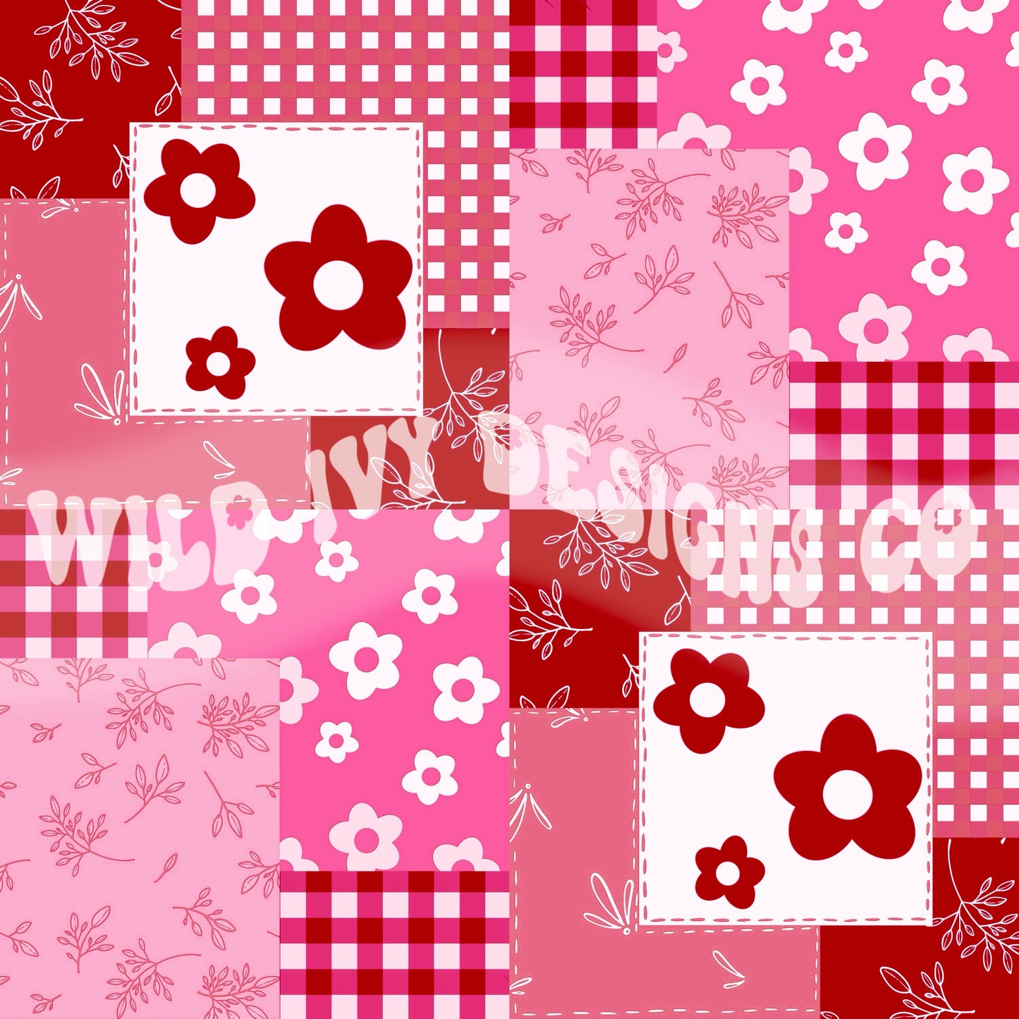 Dark Red and Pink Boho Daisy Patchwork