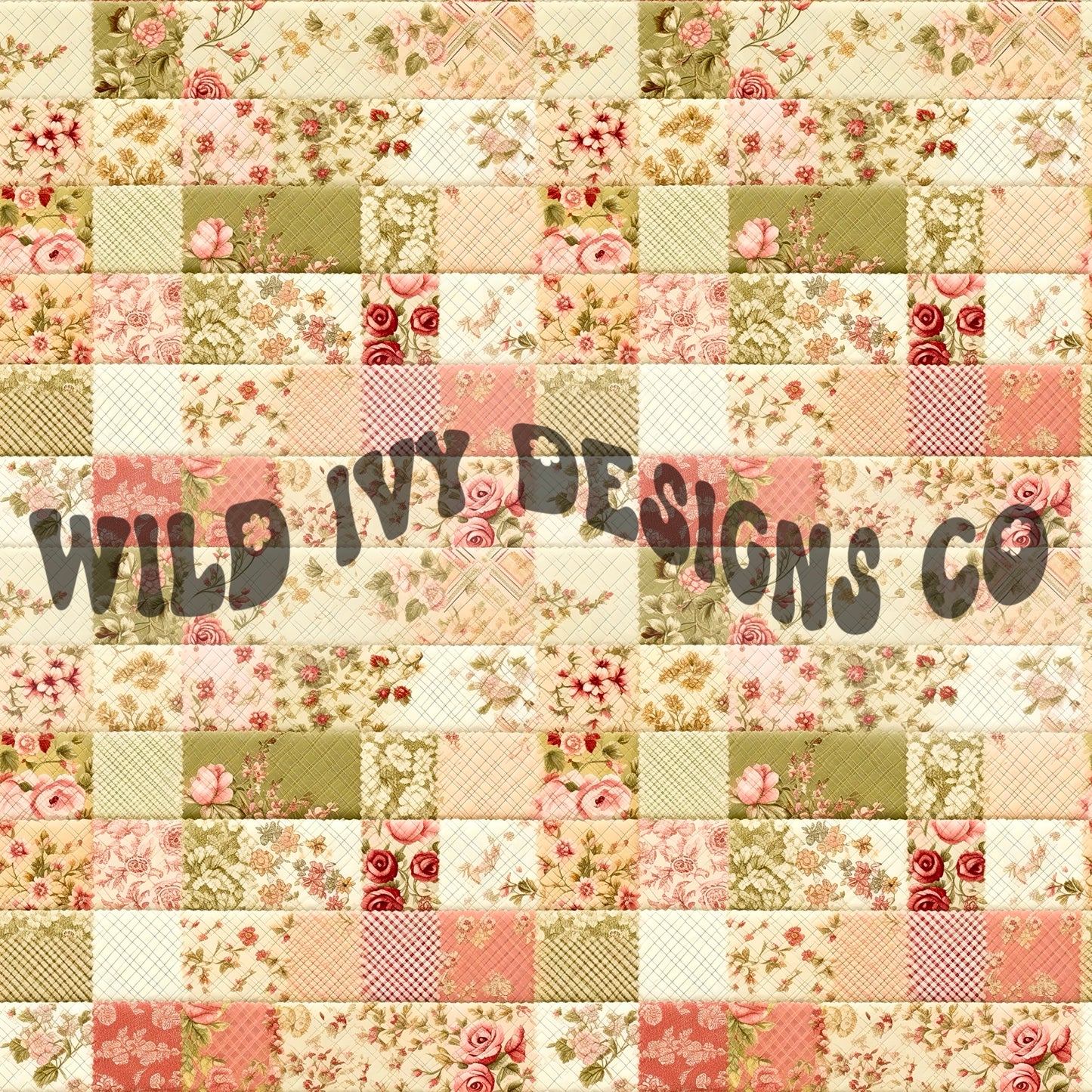 Vintage Watercolor Square Patchwork (olive & pink)