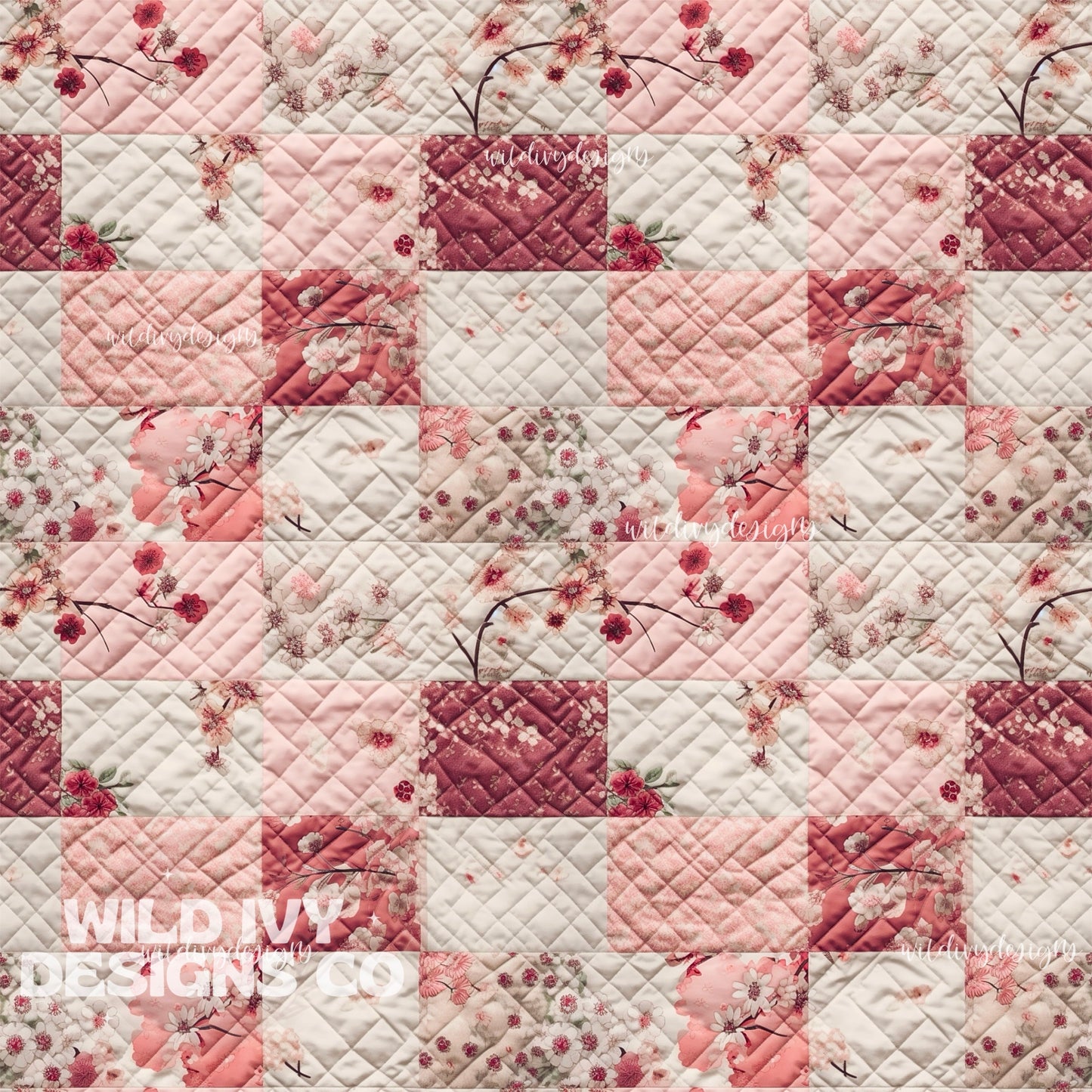 Mauve and Blush Cherry Blossom Quilt Patch