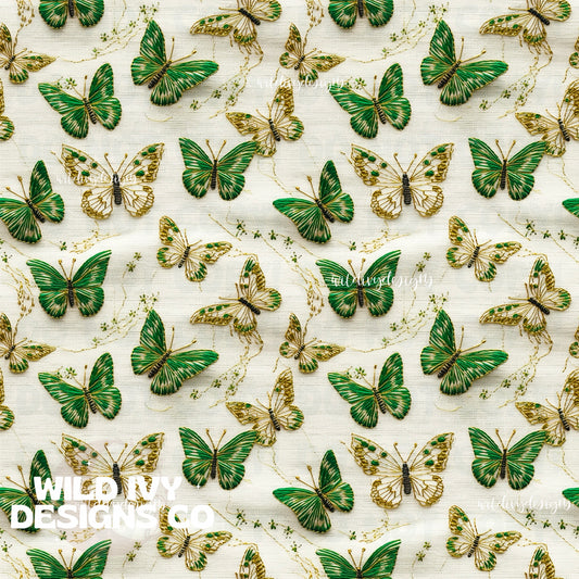 Shades of Green Embroidered Butterflies