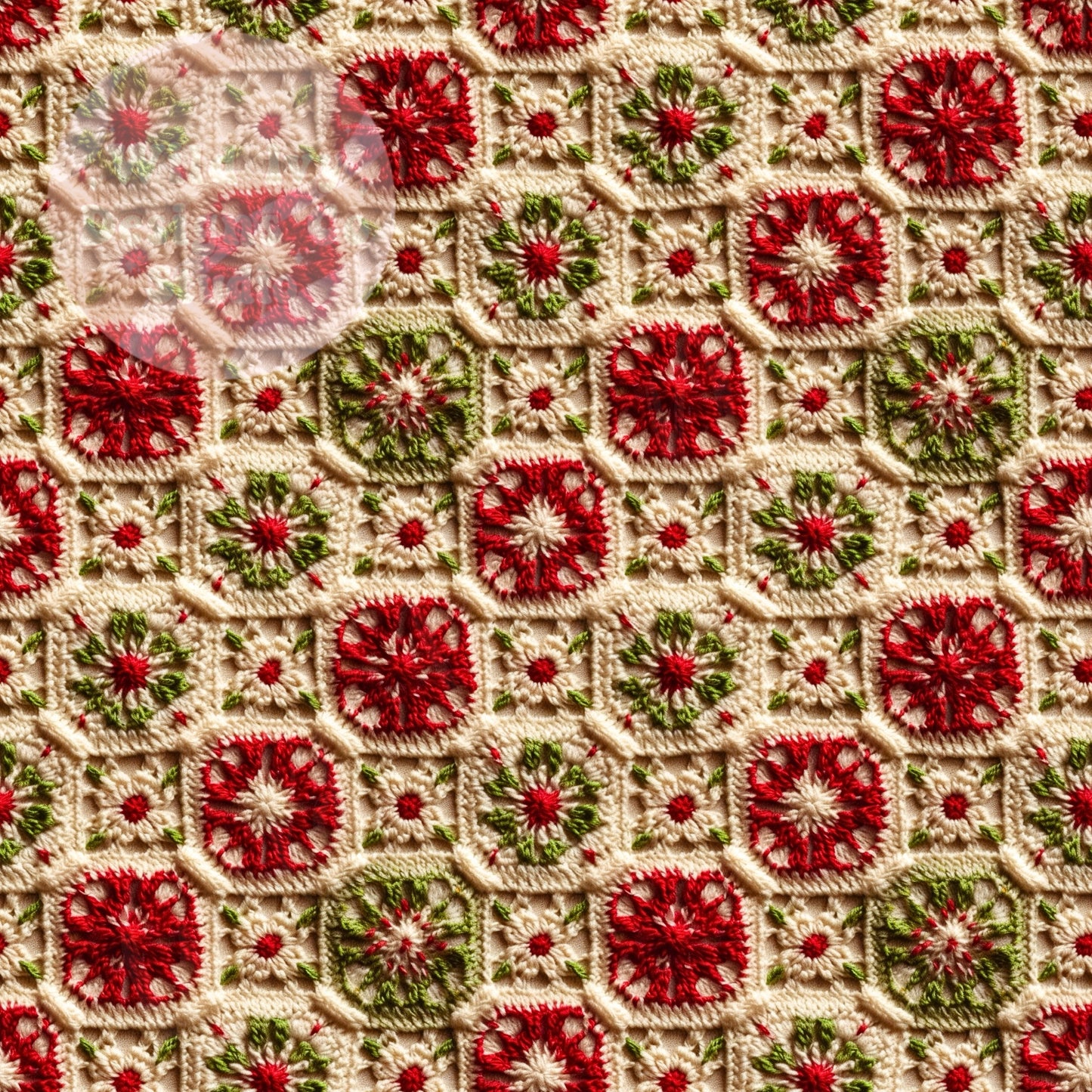 Vintage Red & Green Crochet Square Quilt