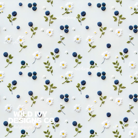 Embroidery Dainty Blueberries & Flowers