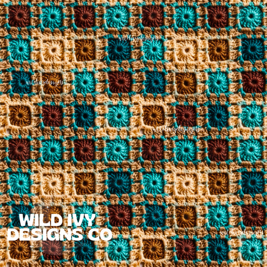 Crochet Teal and Brown Squares