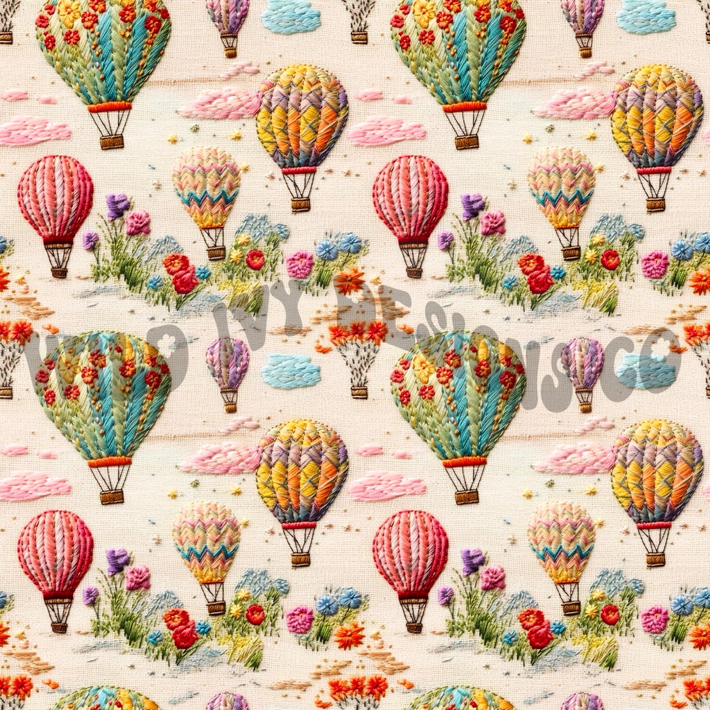 Bright Spring Embroidered Hot Air Balloons