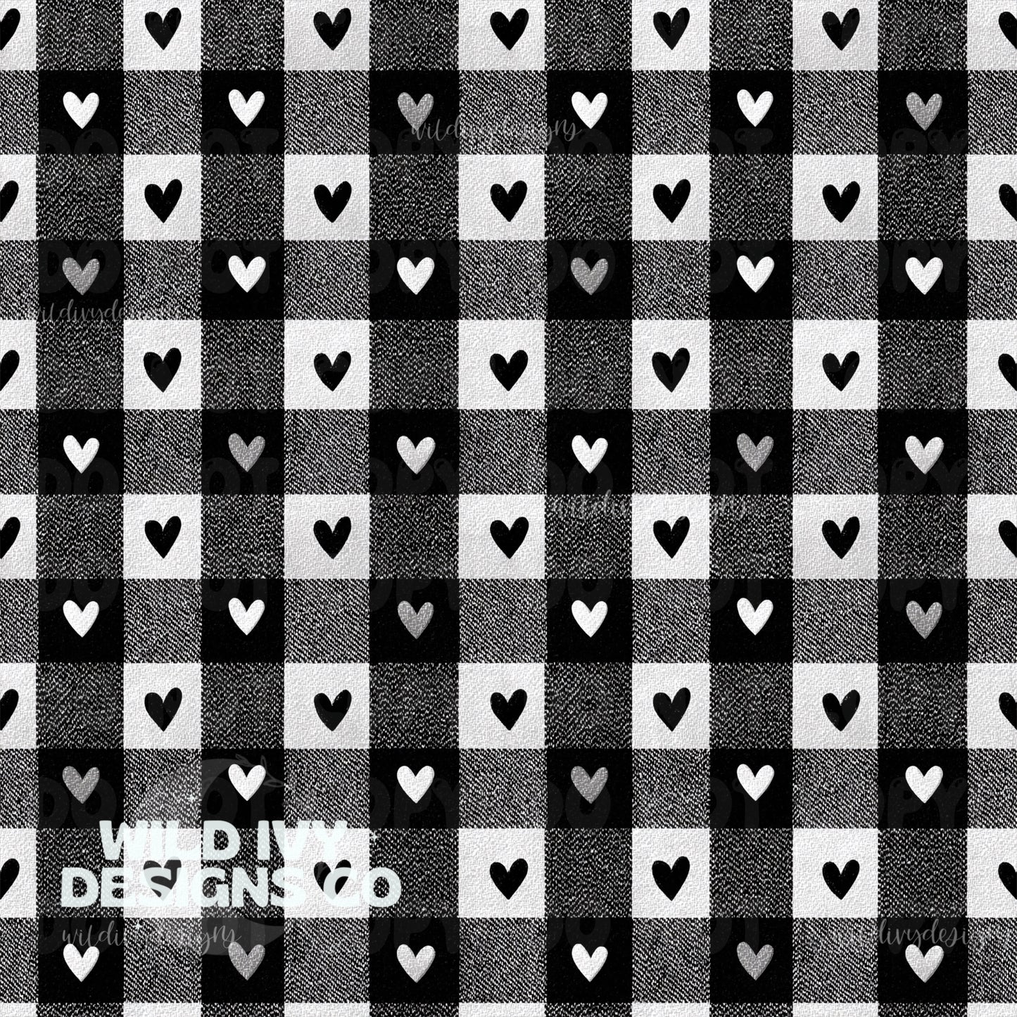 Monochrome Gingham Hearts
