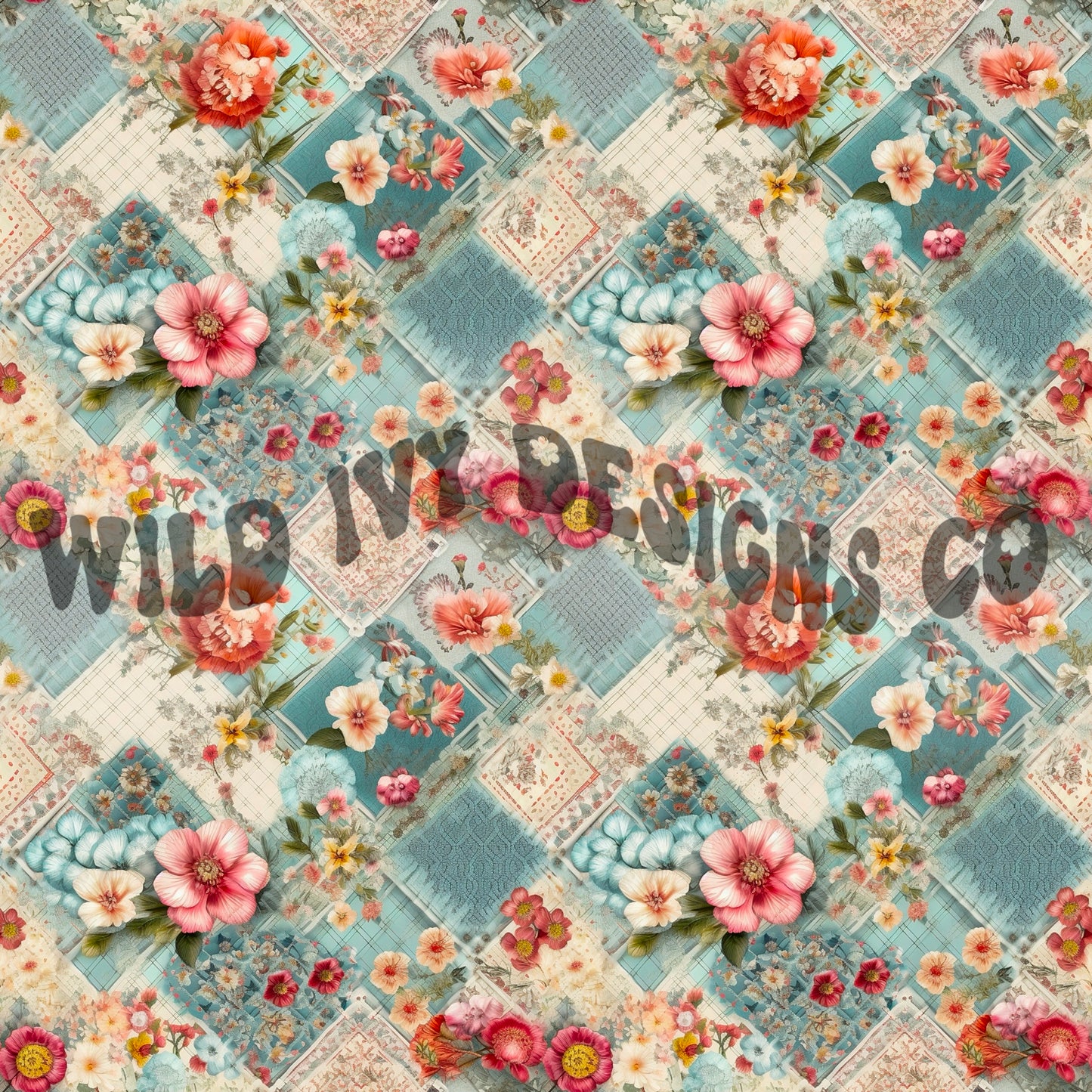 Vintage Watercolor Patchwork (light blue & pink)