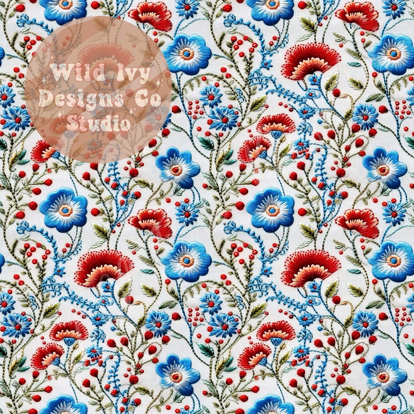 Red White & Blue Embroidery Wildflowers