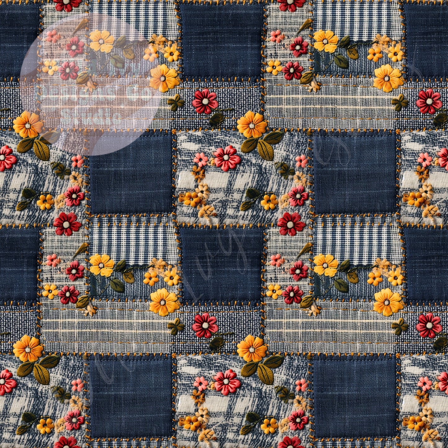 Dainty Embroidery Floral Denim Patchwork