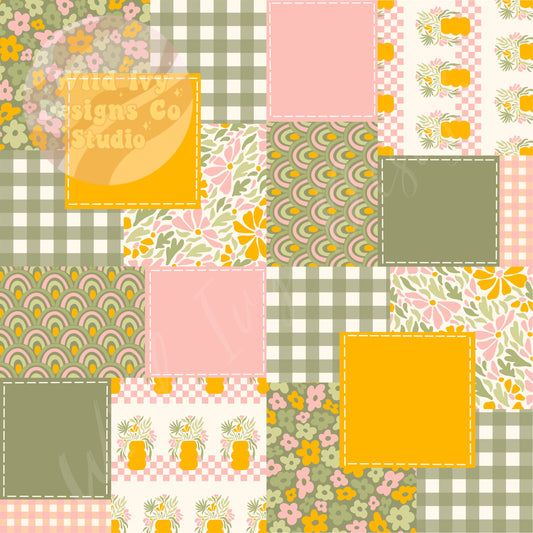 Fall Quilt Patchwork Green & Pink