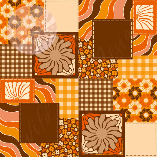 Retro Fall Patchwork Dark Brown & Orange