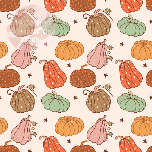 Retro Pattern Pumpkins Bright Fall Cream Colorway