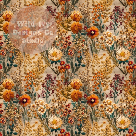 Embroidery Floral Browns & Gold