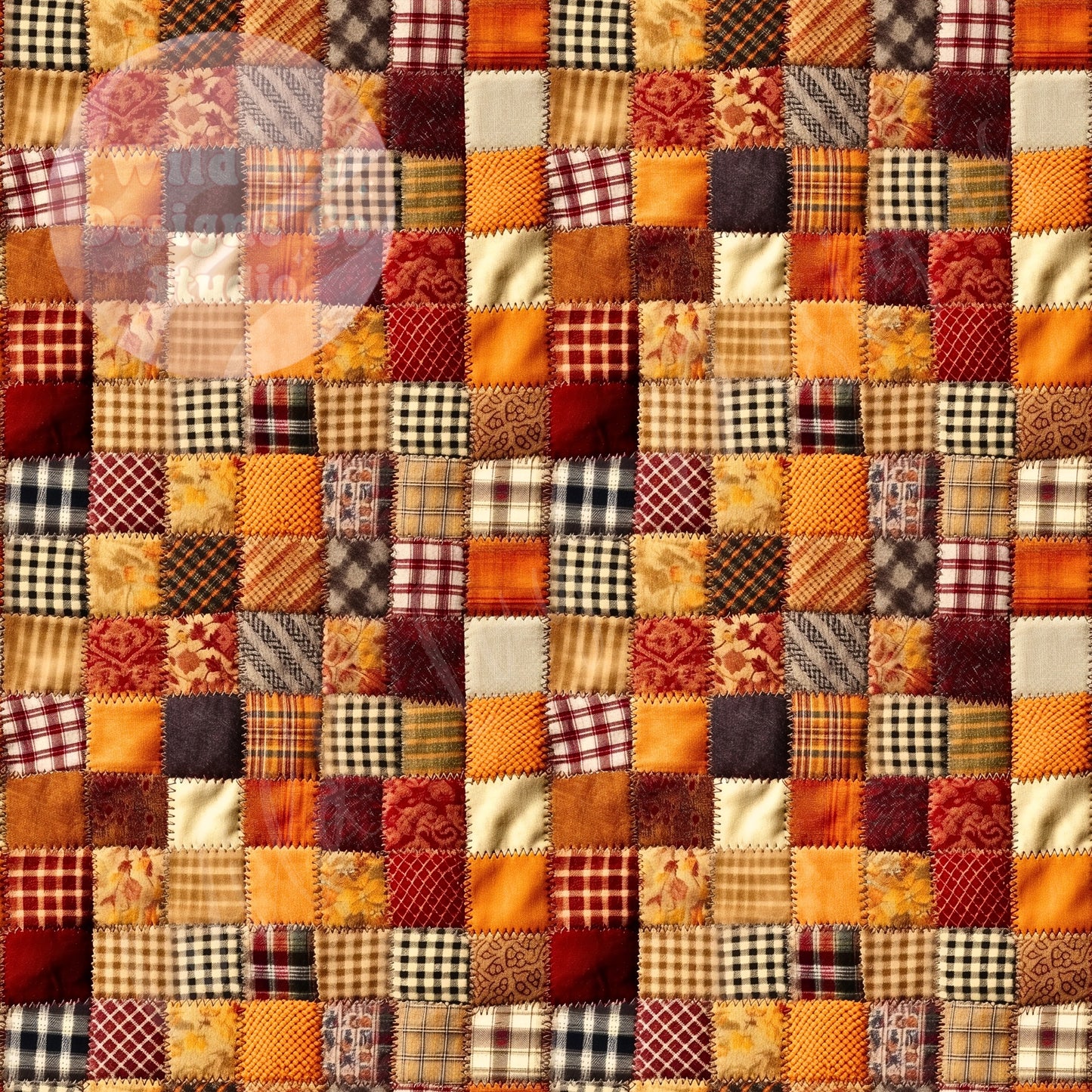 Orange Fall Flannel Square Patchwork Embroidery