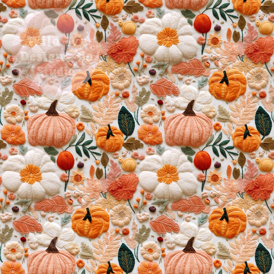 Floral Pumpkins Bright Embroidery