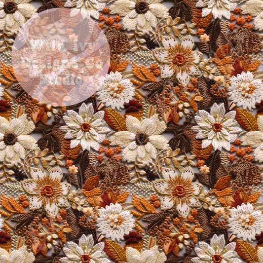 Brown And Cream Fall Embroidery