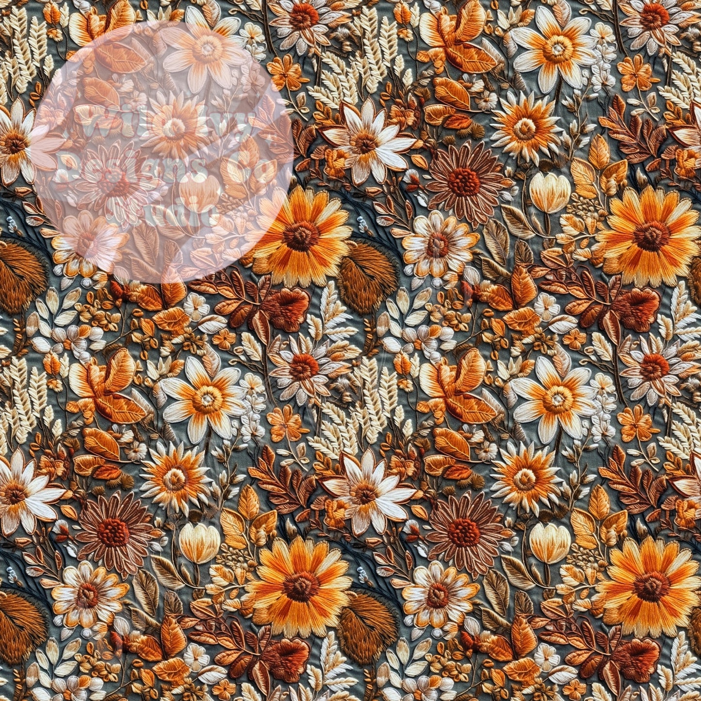 Dark Golds and Browns Daisy Fall Embroidery