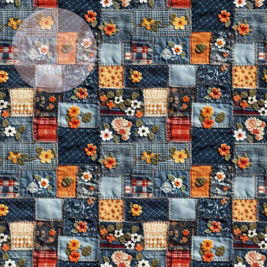 Fall Embroidery Floral Denim Patchwork