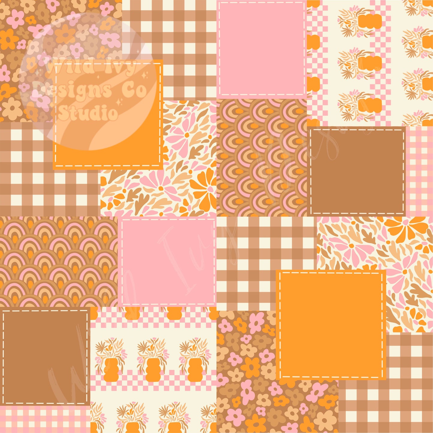 Fall Quilt Patchwork Brown & Pink