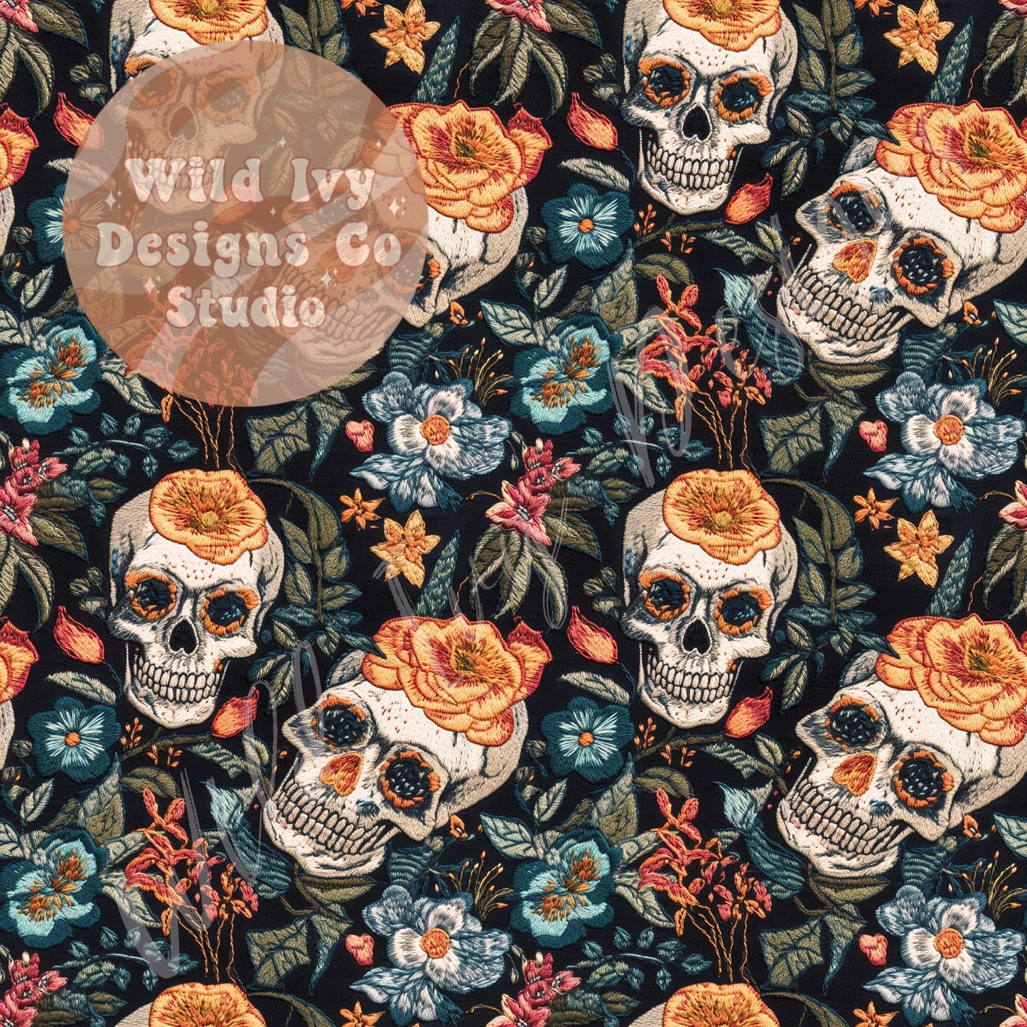 Embroidery Bright Floral Skulls