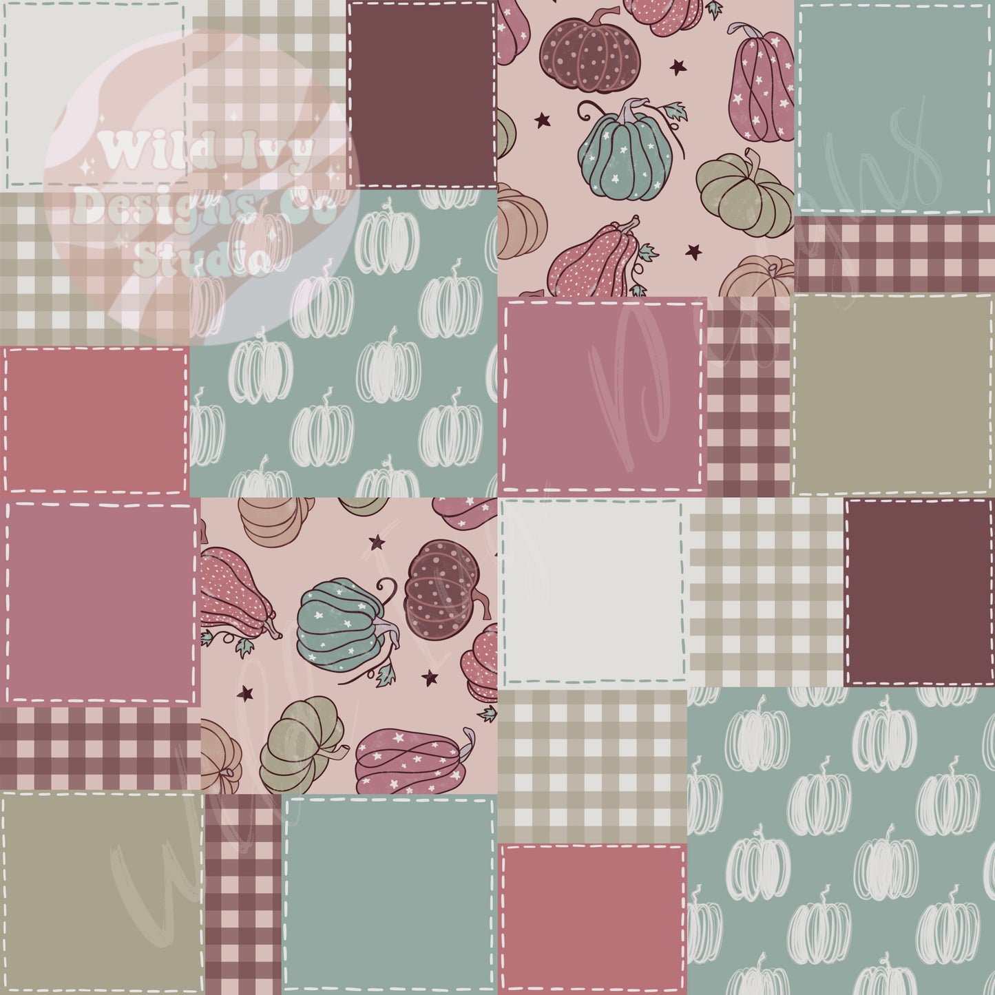 Retro Pattern Pumpkins Muted Mauve Quilt Patchwork