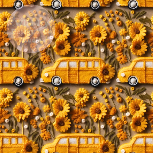 Felt School Bus Floral Embroidery