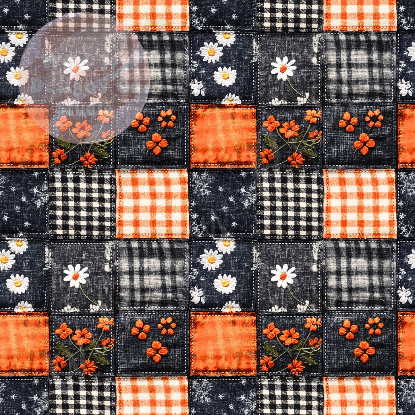 Orange & Dark Denim Patchwork Embroidery 1