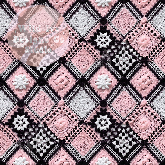 Pink And Black Crochet Quilt