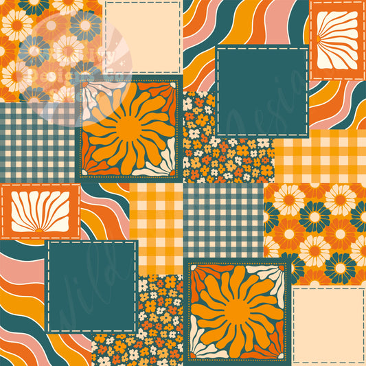 Blue & Orange Fall Quilt Patchwork