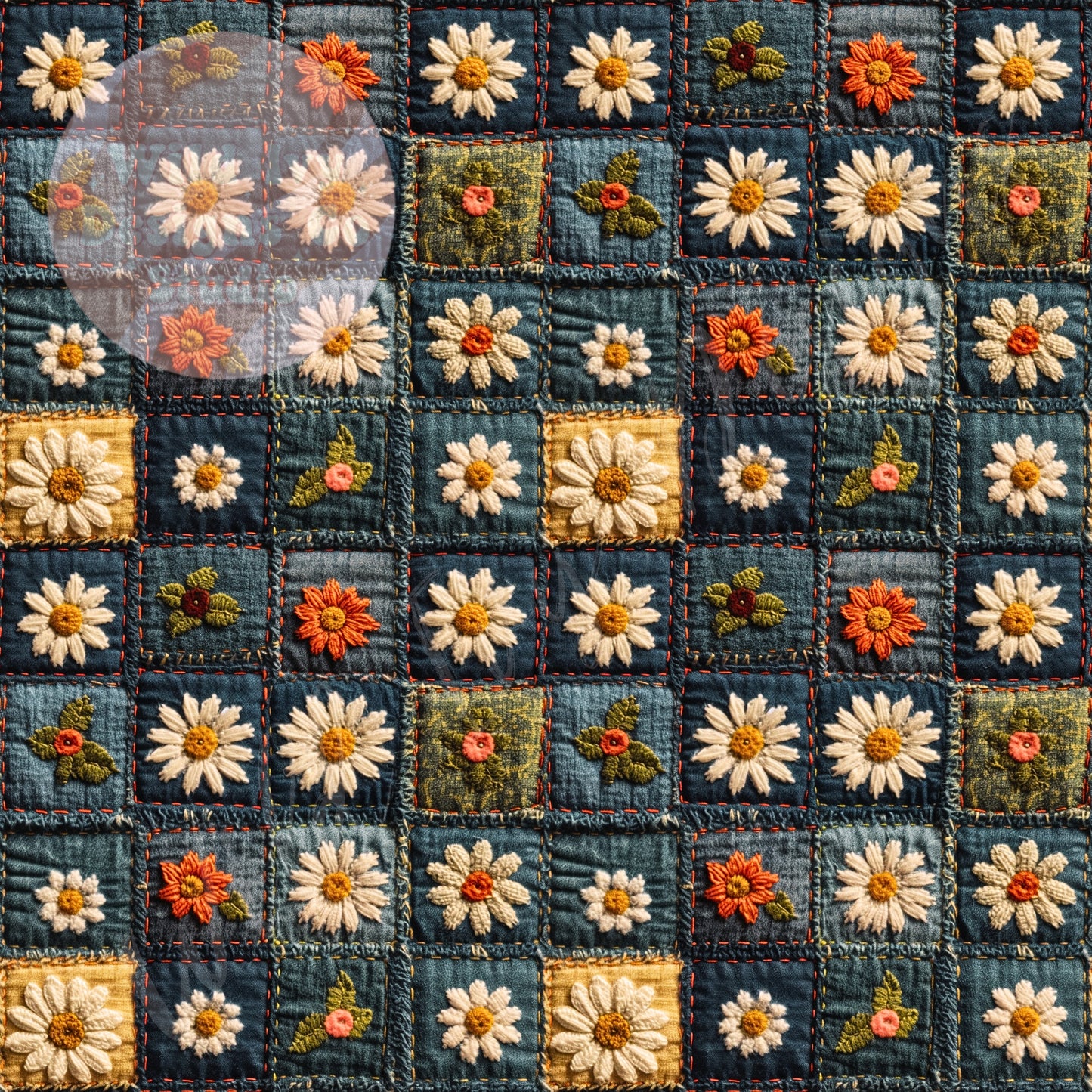 Fall Floral Daisy Granny Square Embroidery Patchwork