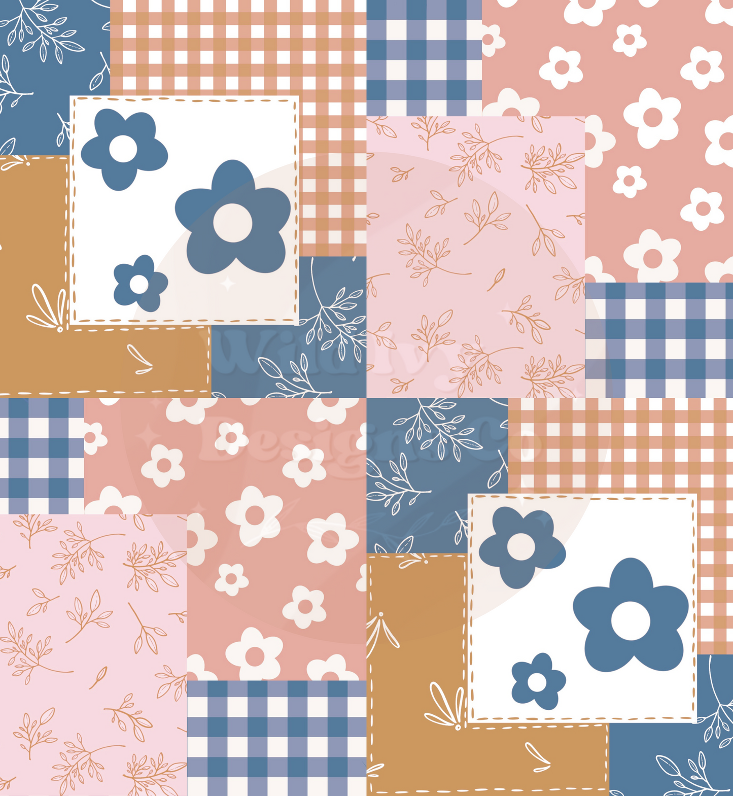 Daisy Quilt Patchwork (Dark Blue, Brown & Pink)