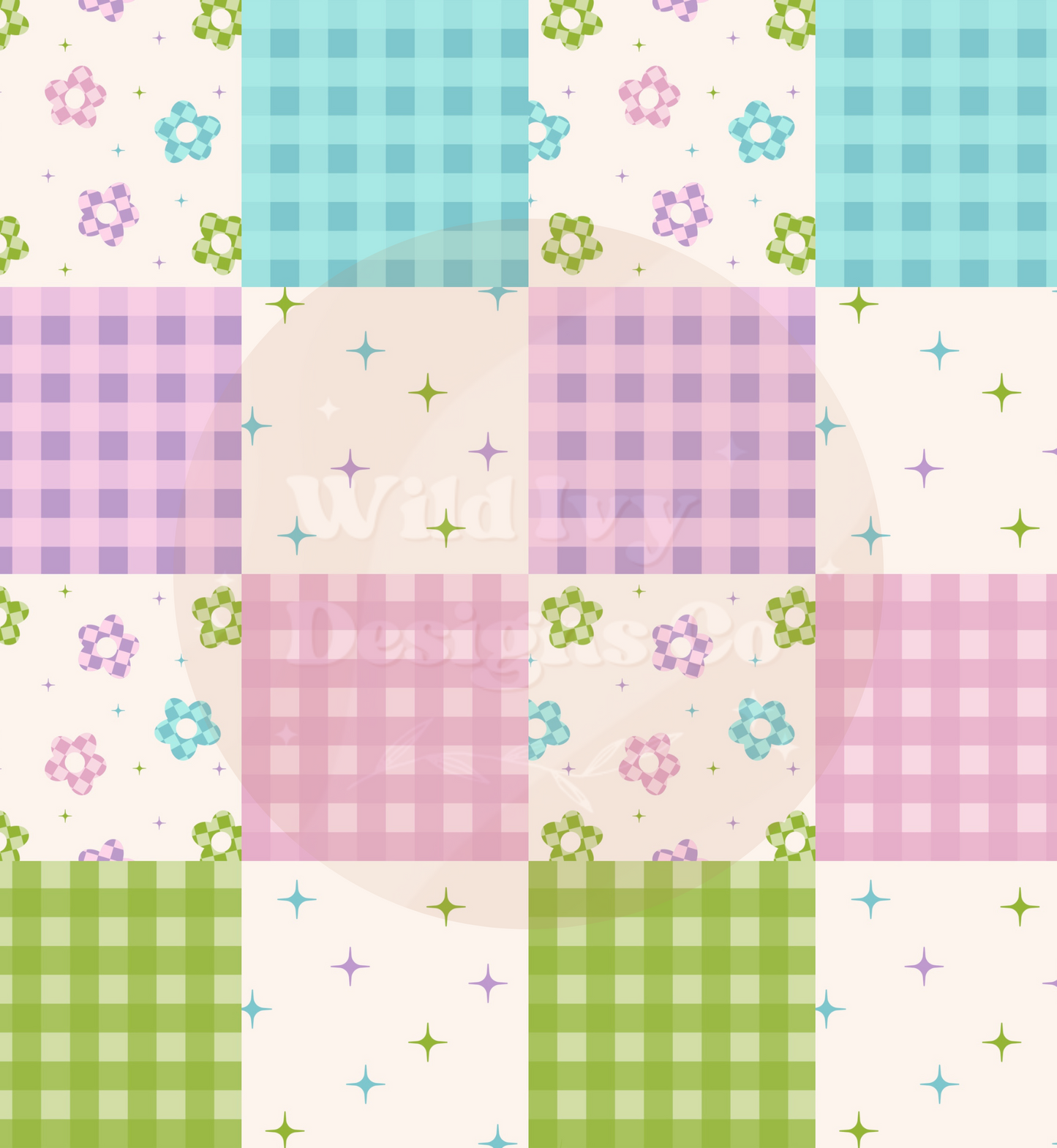 Rainbow Daisy Sparkle Patchwork Checks