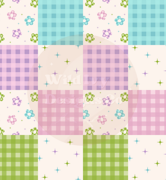 Rainbow Daisy Sparkle Patchwork Checks