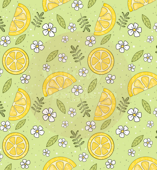 Lemon Flowers Seamless File Green