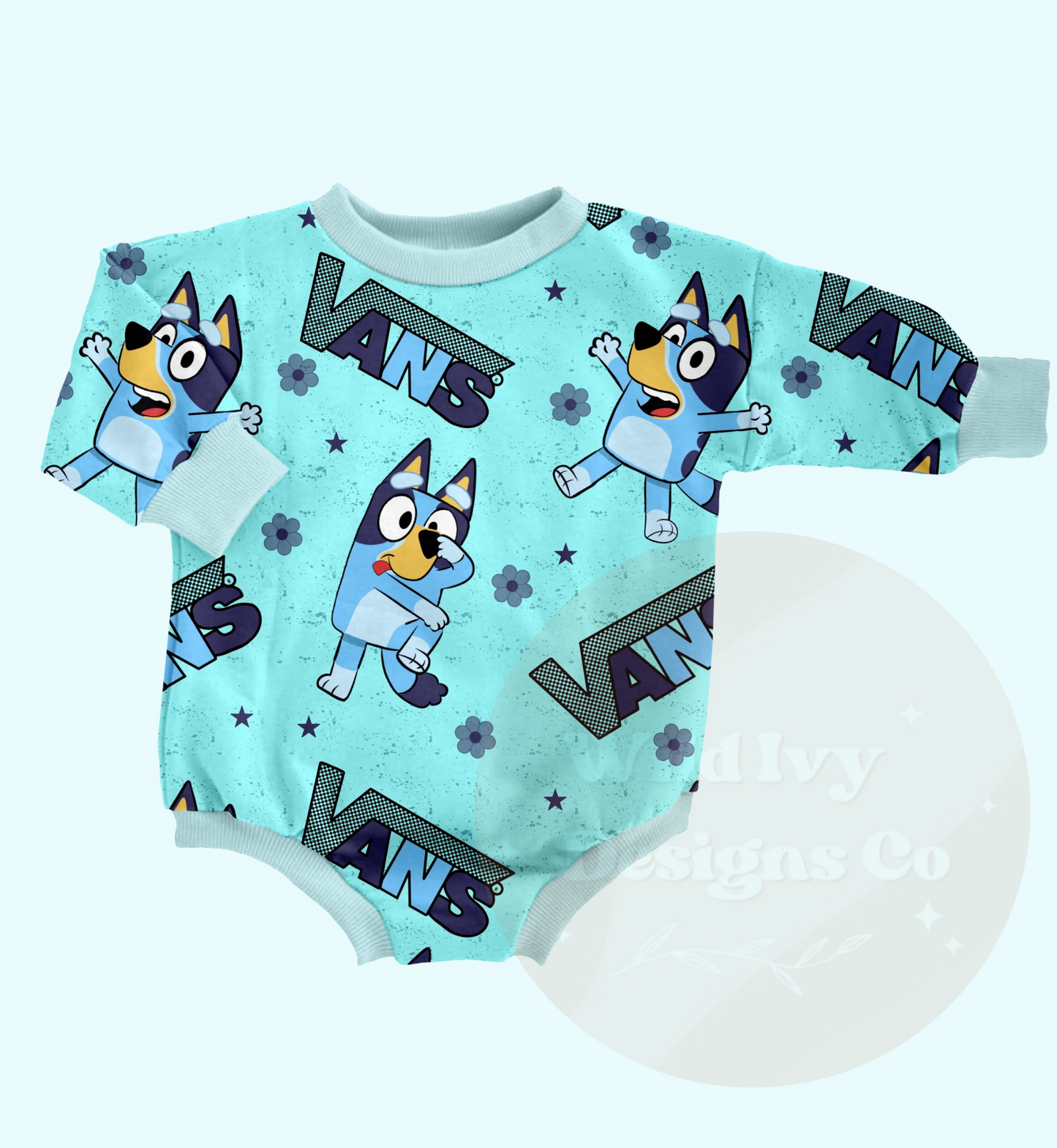 Off The Wall Blue Dog Seamless Design (Floral)