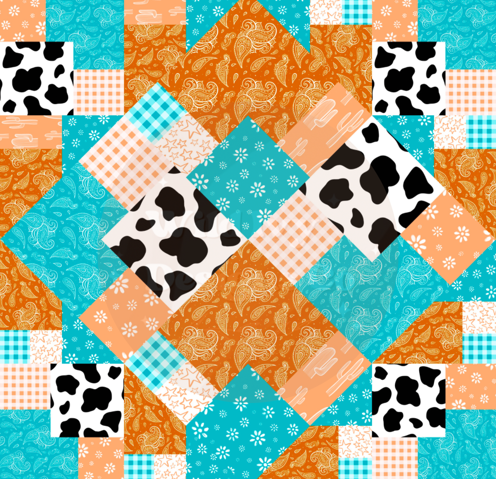 Western Diamond Quilt Patchwork Peach & Turquoise