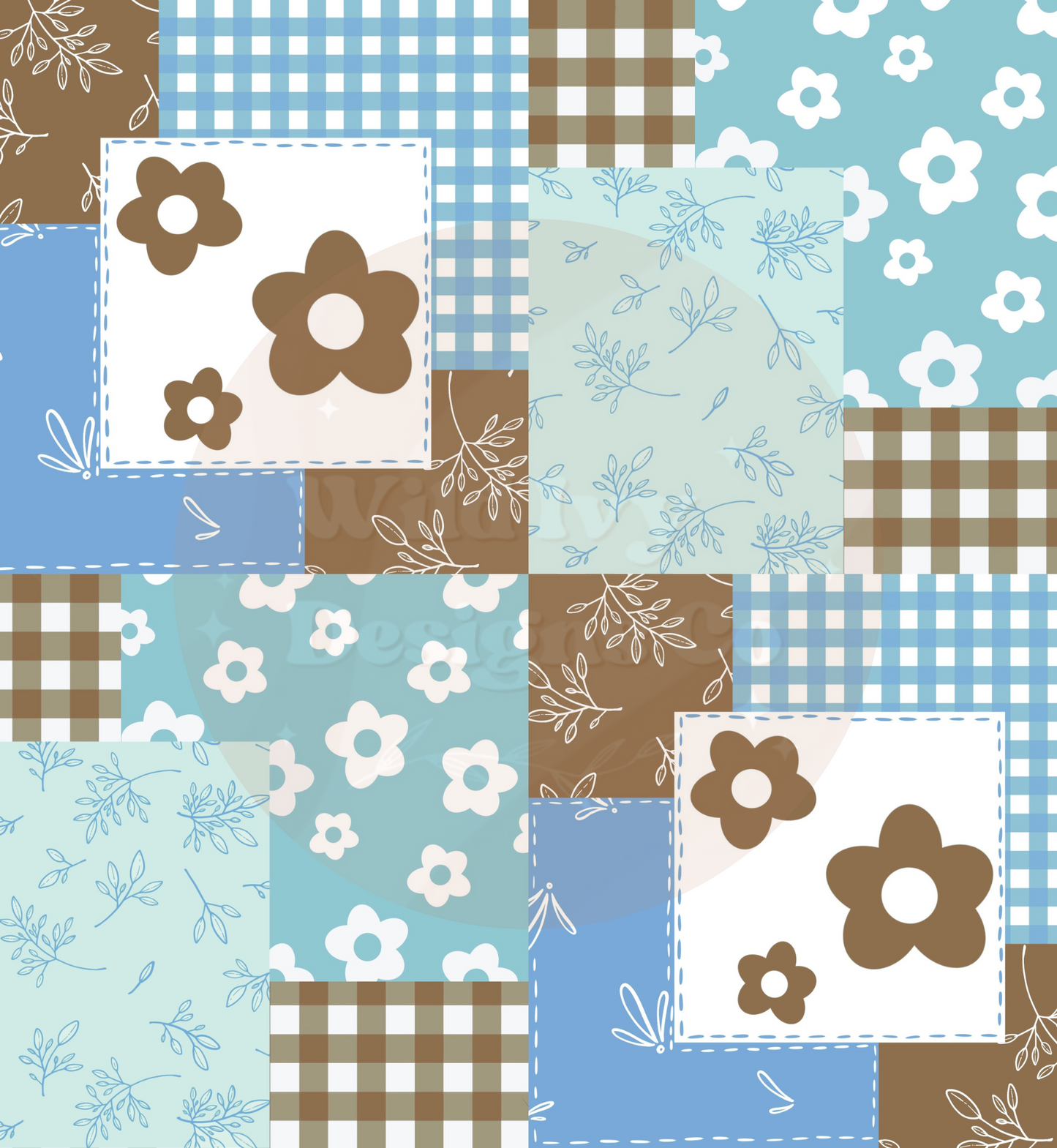 Daisy Quilt Patchwork (Brown & Blue)