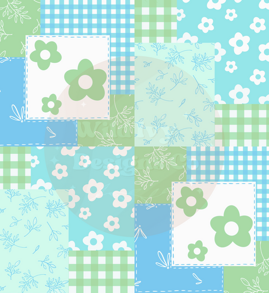 Daisy Quilt Patchwork (Sage, Cream & Blue)