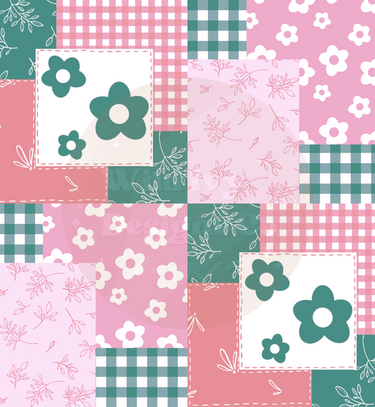 Daisy Quilt Patchwork (Pink & Dark Teal)