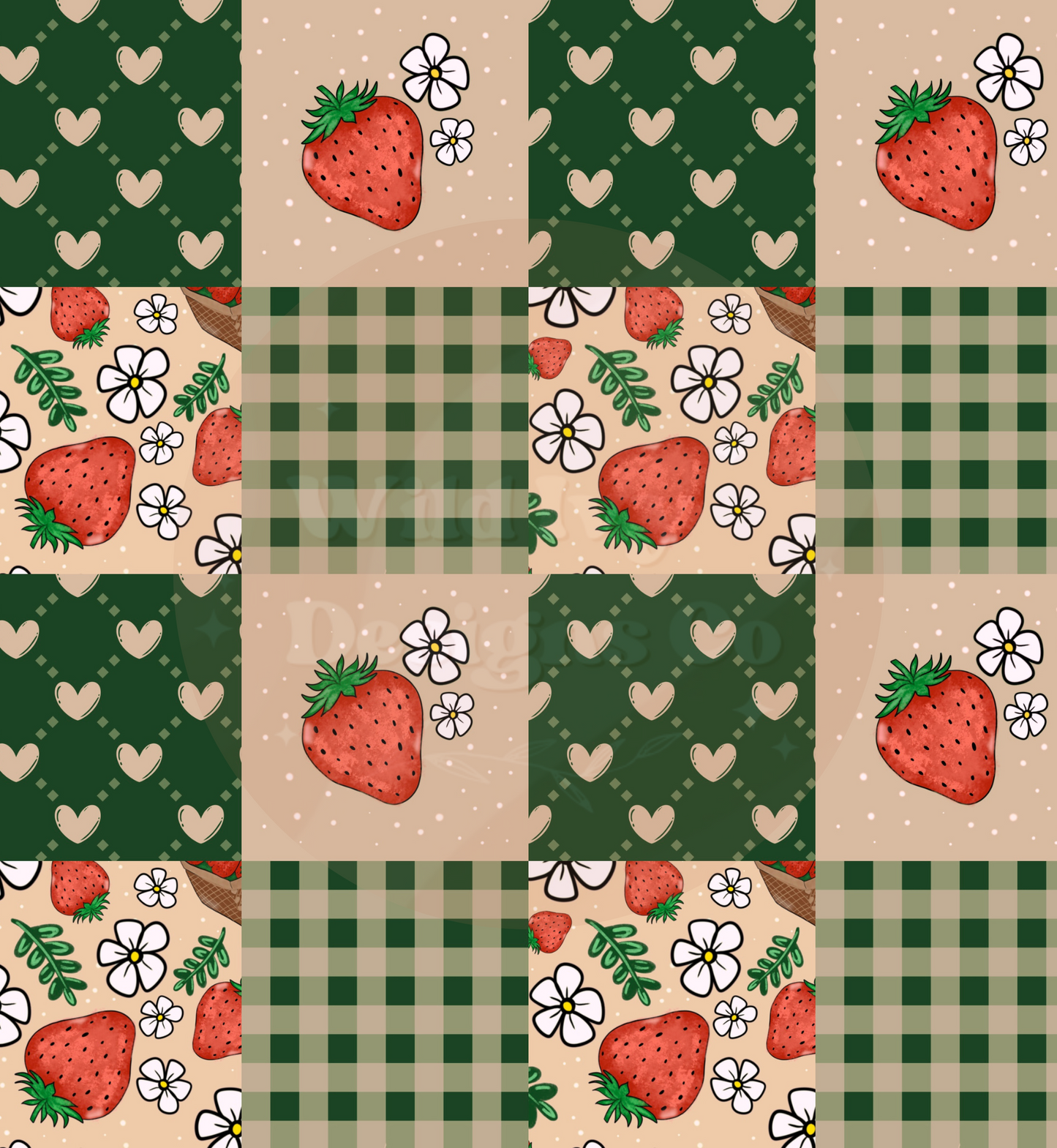 Strawberry Basket Patchwork Checks (Tan)