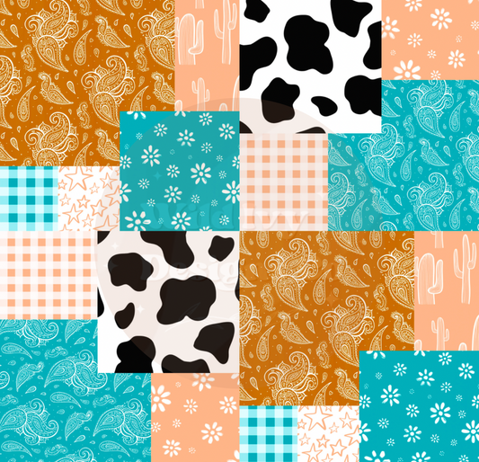 Western Quilt Patchwork Peach & Turquoise