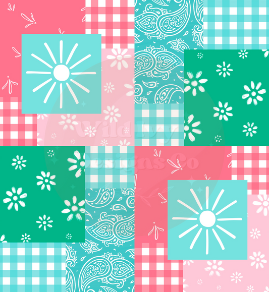 Sunshine Quilt Patchwork (Green, Pink & Blue Colorway)