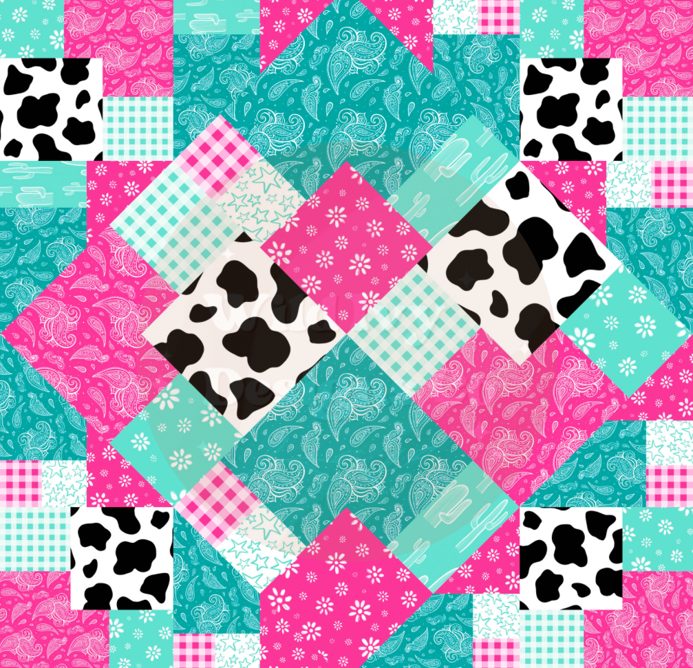 Western Quilt Diamond Patchwork Pink & Teal