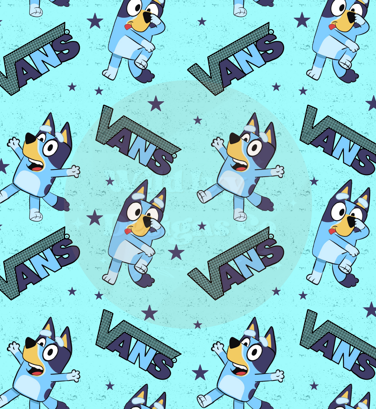 Off The Wall Blue Dog Seamless Design (Stars)